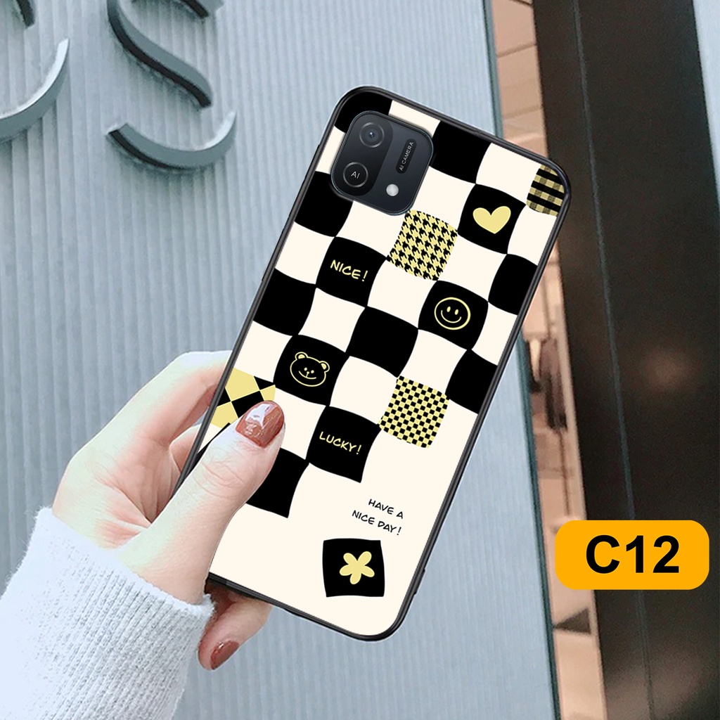 Ốp lưng Oppo A16k in hoạ tiết caro trái tim đen trắng, gấu bear cute đáng yêu