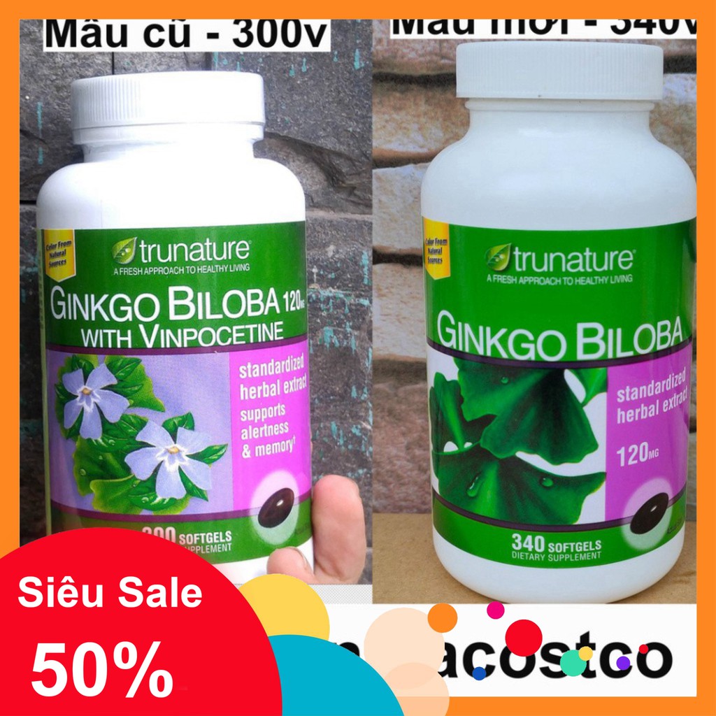 SALE KHÔ MÁU Viên uống Trunature Ginkgo Biloba 120mg 300 viên 340 viên từ trái bạch quả tăng cường sức khỏe trí não SALE