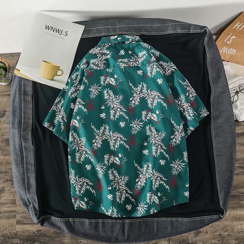 Men's Short Sleeve Shirt With Plant Pattern Print Fashion
