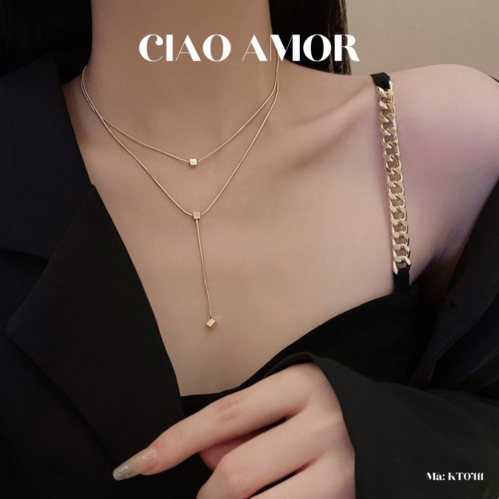Dây chuyền nữ, Vòng cổ 2 lớp hạt vuông đơn giản Trang sức Ciao Amor - DC0411