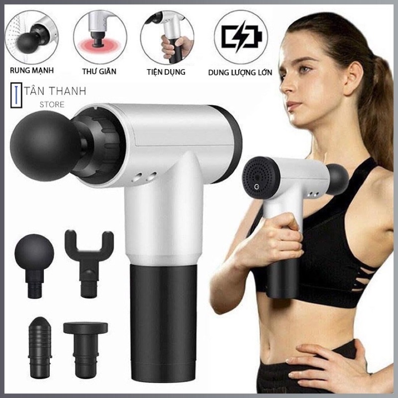Máy massage cầm tay -4 đầu 6 chế độ - Súng bắn massage trị liệu đau mỏi vai gáy - Sản phẩm tiện ích cho mọi người