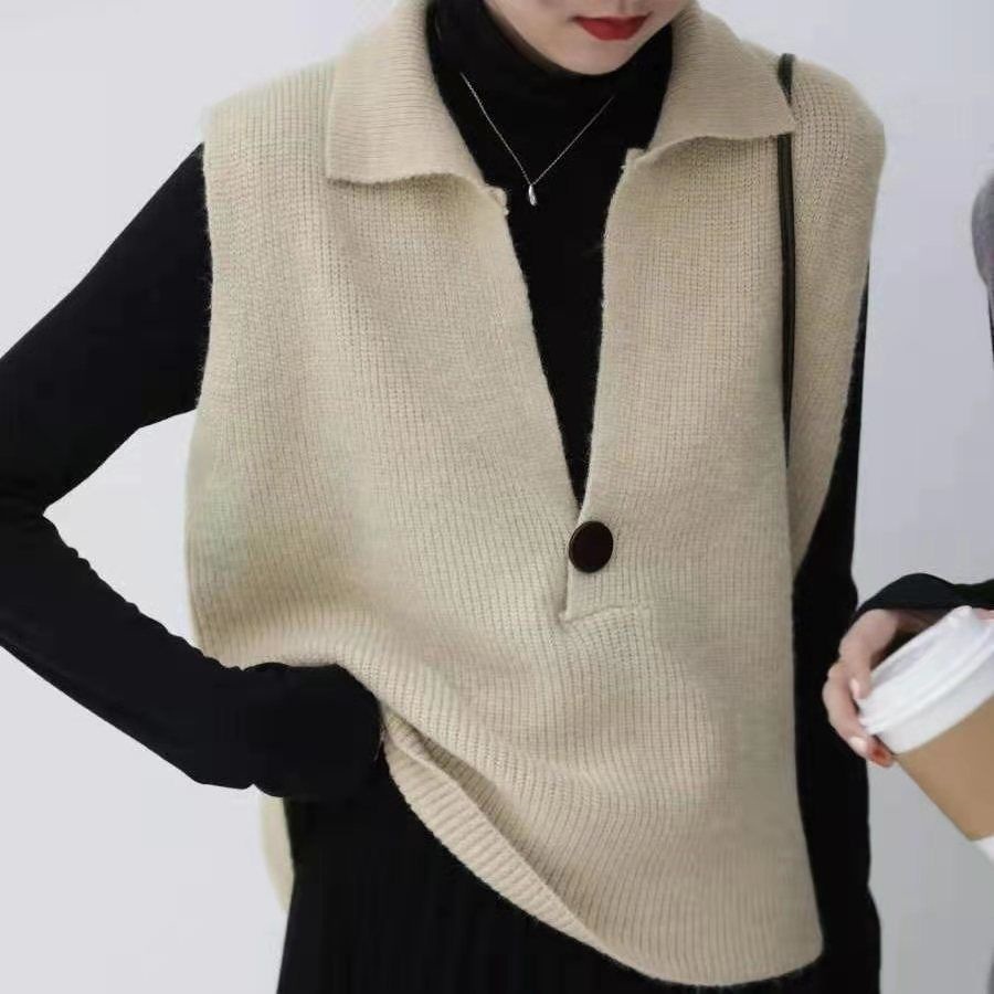 Áo Len Không Tay Dáng Rộng Cổ Chữ V Thiết Kế Mới Năng Động Thời Trang