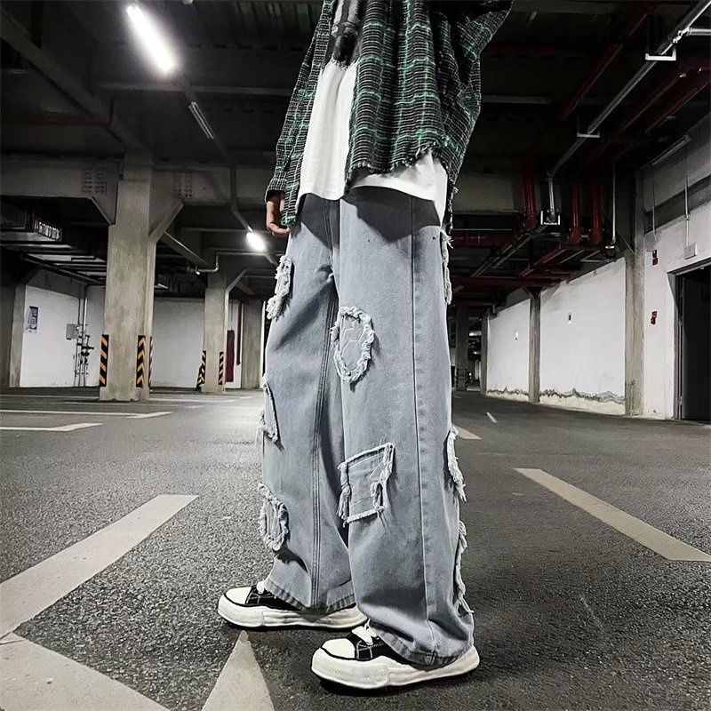 Quần Jean Ống Rộng Phong Cách Hip Hop Đường Phố Mỹ Cá Tính Cho Nam Và Nữ