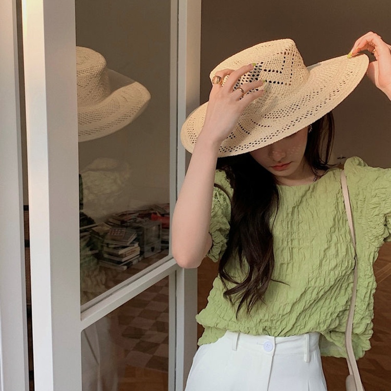 Áo kiểu IELGY vải chiffon ngắn tay thoải mái thiết kế họa tiết dễ thương cho nữ