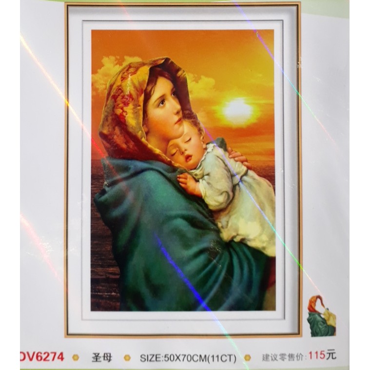 Tranh Thêu Chữ Thập 3D Đức Mẹ Bồng Chúa DV6274  kt:50X70CM