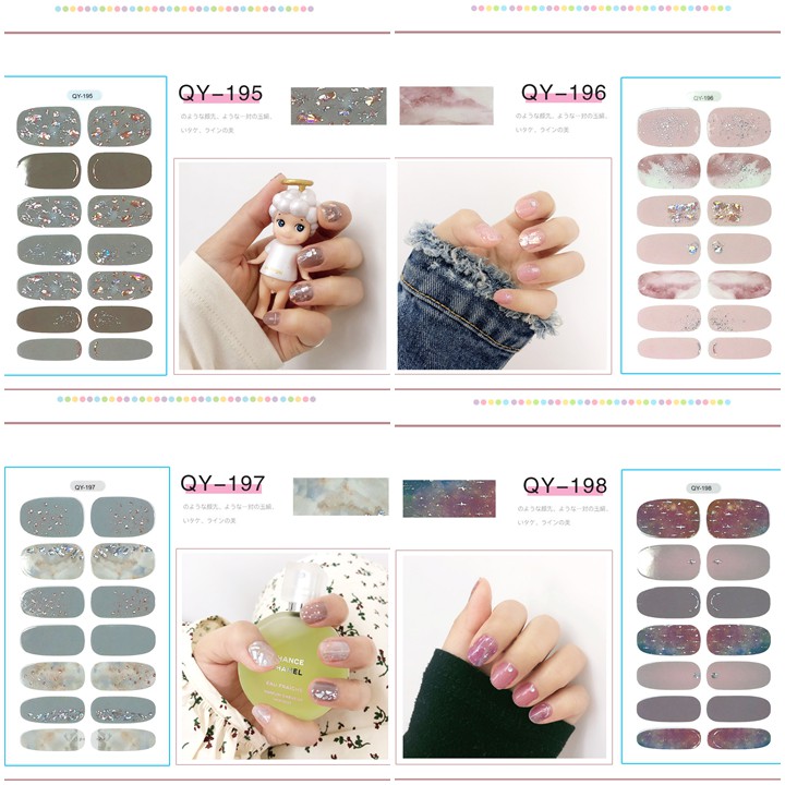 Bộ dán móng tay nail sticker gồm 14 móng, không thấm nước, có độ đàn hồi tốt Phần 1 QY