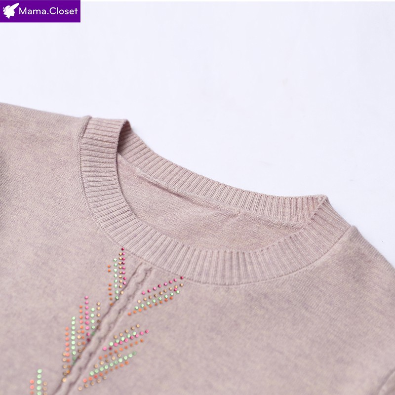 #HH6001 ÁO LEN CỔ TRÒN, DÀI TAY ĐÍNH ĐÁ CHO PHỤ NỮ TRUNG NIÊN HÀNG HOT QUẢNG CHÂU 2021 | BigBuy360 - bigbuy360.vn