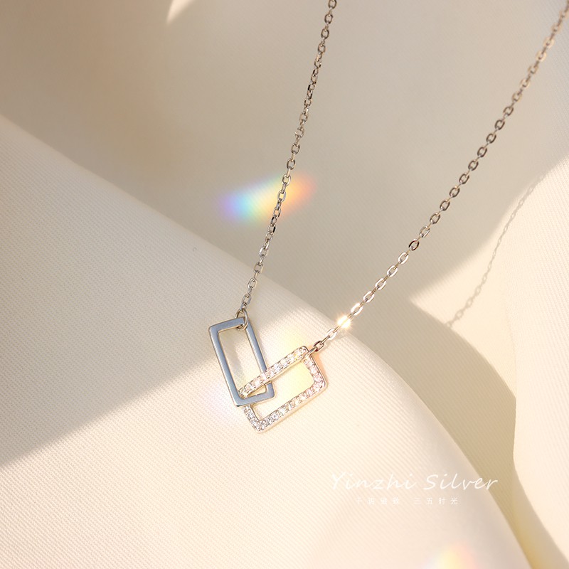 S925 silver Dây Chuyền Mặt Vuông Thiết Kế Sang Trọng Dành Cho Phụ Nữ