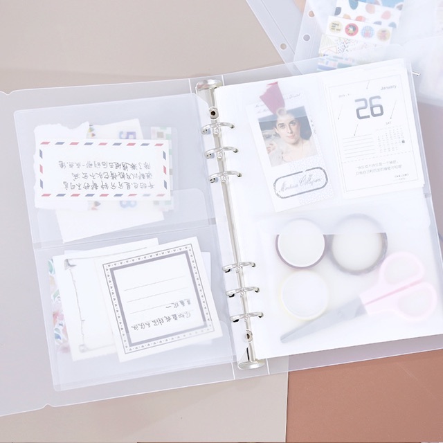 Túi zip sổ còng A5 6lỗ đựng bút, sticker  Phụ Kiện Sổ Còng Bìa PP Sổ Còng 6 Lỗ A5 Túi Muji Sổ Còng A5