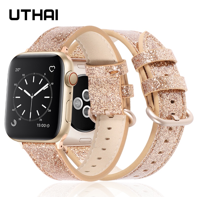 Dây Đeo Bằng Da Lấp Lánh Cho Đồng Hồ Thông Minh Apple Watch series 45mm 44mm 42mm 41 40 38mm iwatch 7 / 6 / 5 / 4 / 3 ultra 8