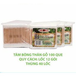 Tăm Bông Gỗ ROSE Cao Cấp, Tăm Bông Người Lớn ( Bịch 100 Que )