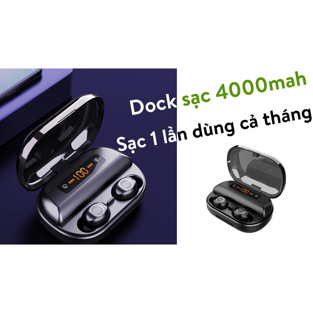 Tai nghe bluetooth cảm ứng Vinetteam Amoi V12 cao cấp âm thanh vòm 8D - Kiêm sạc dự phòng 4000 mAh -dc3704