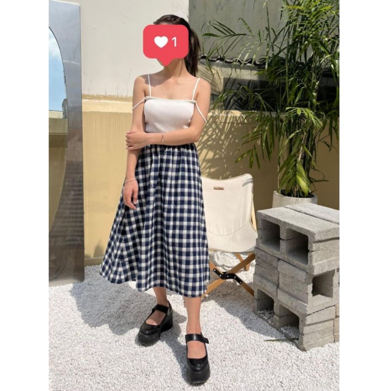 Chân váy caro xanh đậm vintage DV040