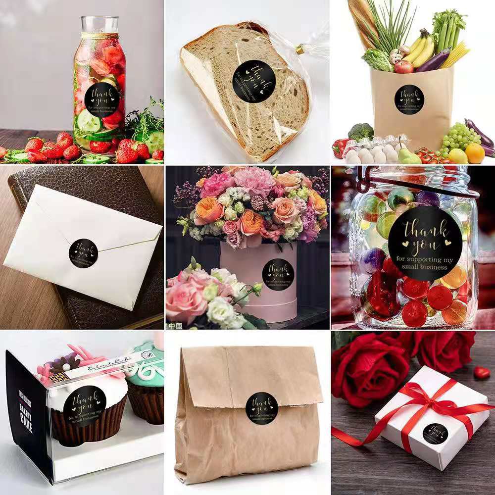 Giá Xưởng - 3.8CM Cuộn 500 Tem Dán Cảm Ơn Nền Đen Tròn Sticker Thank You Dán Qùa Tặng Hàng Hóa xinh xắn