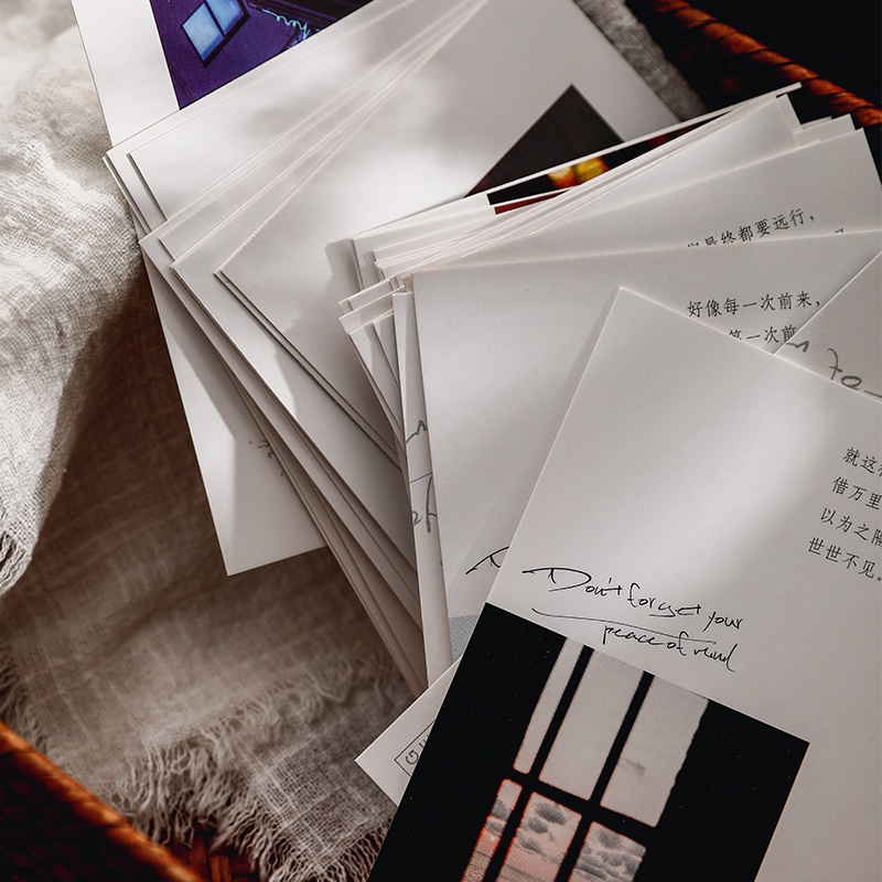 Hộp 30 tấm thiệp, postcard quotes tiếng Trung thanh xuân thương cảm decor