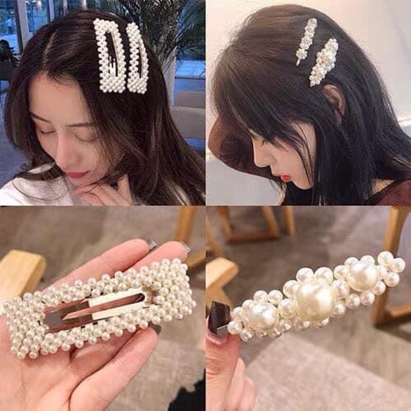Kẹp tóc đính hạt Ngọc trắng hot trend sang chảnh