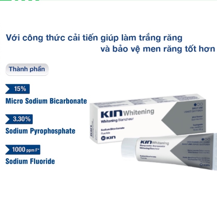 PnCARE | 3Tub Kin trắng răng MINI - Kem đánh răng làm trắng KinWhitening ® 7g