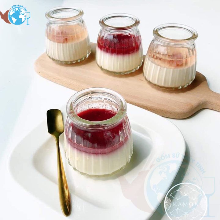 Hũ Thủy Tinh Sọc 100Ml Làm Bánh Plan Kèm Nắp Đậy, Sữa Chua, Pudding, Hũ Đựng Mứt