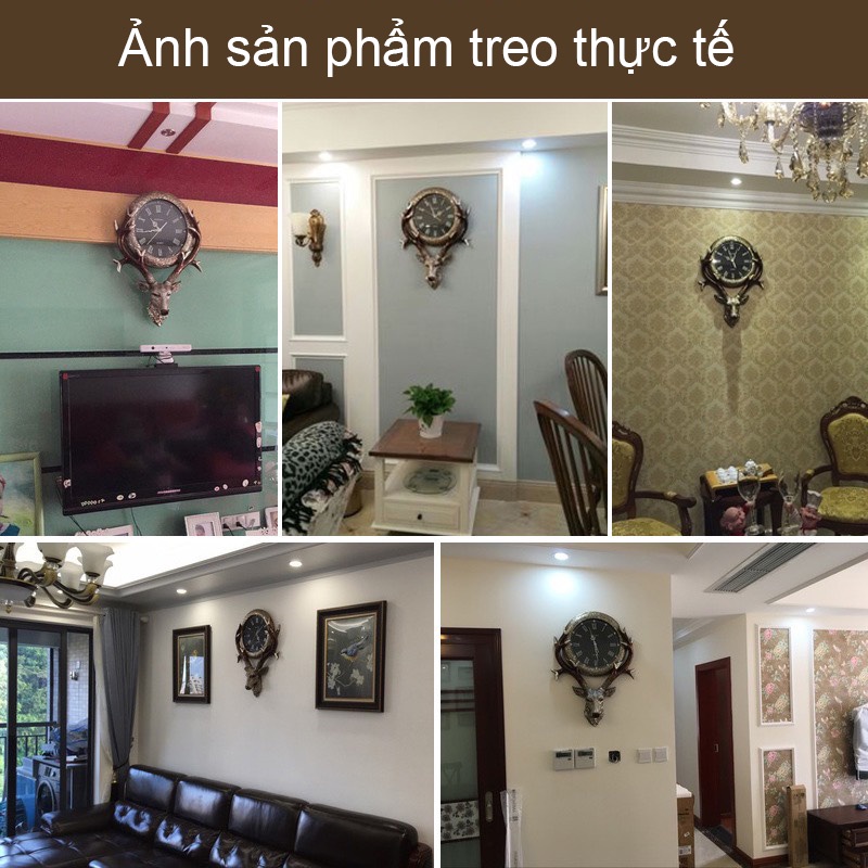 Đồng hồ treo tường trang trí, đồng hồ decor treo tường hình dầu hươu trang trí phòng khách KD8504