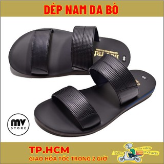 Dép quai ngang - Dép nam đế bằng thời trang - Da bò 100% - Size chuẩn