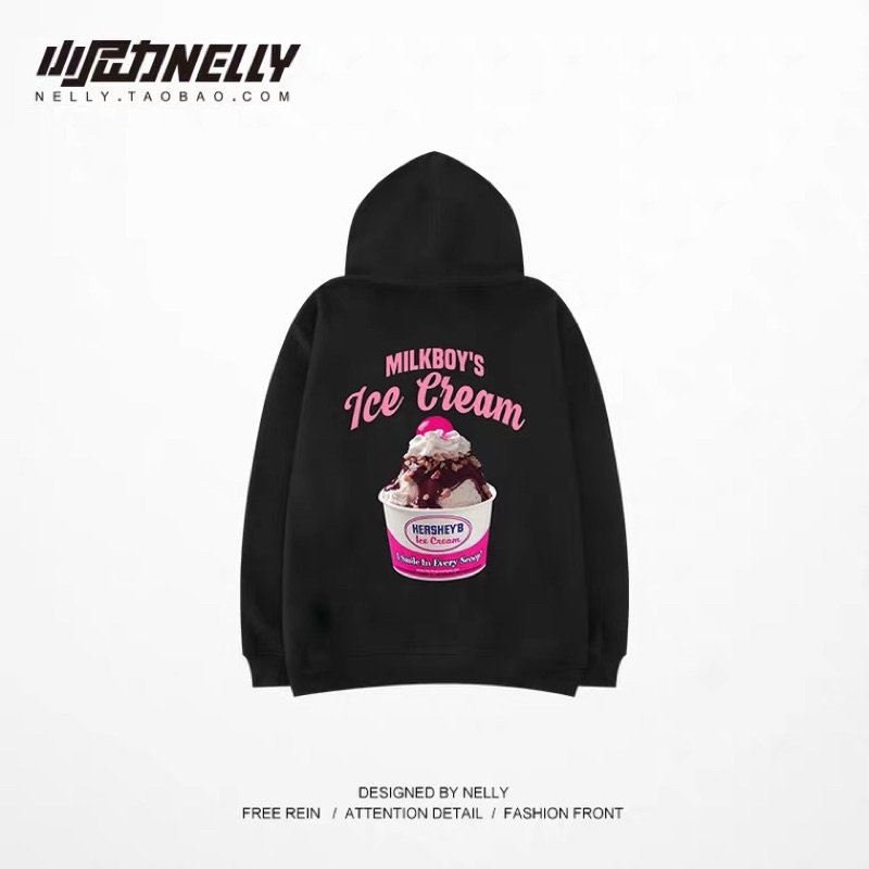 Áo hoodie nỉ bông nelly  dáng unisex form rộng ice cream