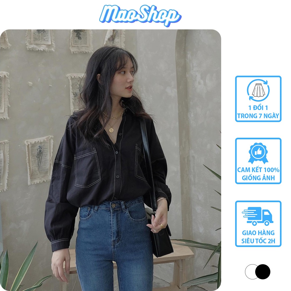 Áo sơ mi nữ form rộng dài tay ulzzang Hàn Quốc, Áo sơ mi nữ kiểu tay dài công sở vintage SM03 - Maoshop