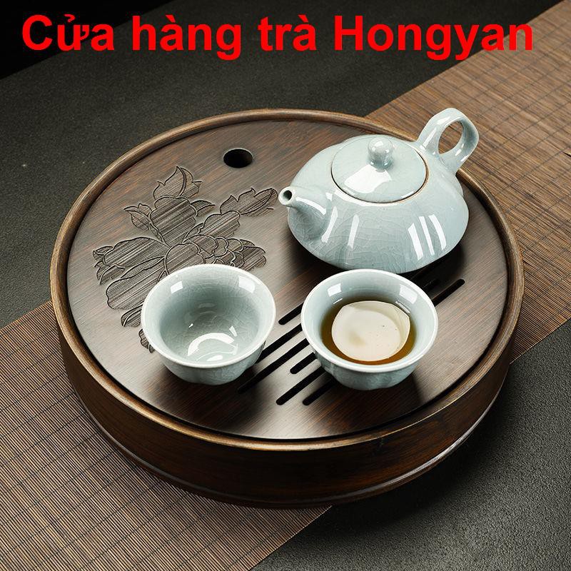 Vần cổĐồng xu cổ điển hình tròn bằng Trung Quốc đựng nước khay trà, loại tre Bàn trà tiếp khách tại nhà Bộ Kung