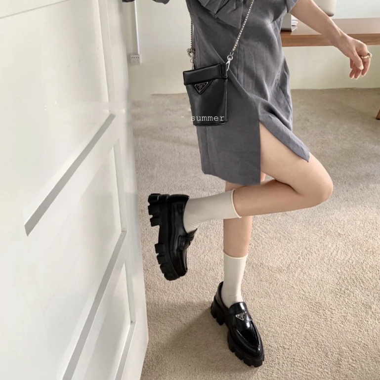 Giày Lười Da Không Có Hộp Mẫu Mới 2022 Chocolate Cho Nữ