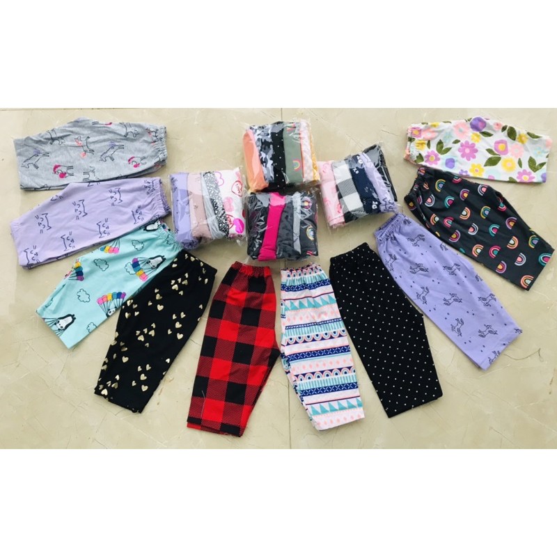 10 Quần legging lửng bé gái cotton 4 chiều xuất dư