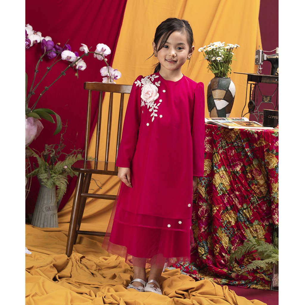 [HÀNG THIẾT KẾ] Áo dài cách tân bé gái mặc tết, Ao dai tet màu hồng cánh sen CDRESS