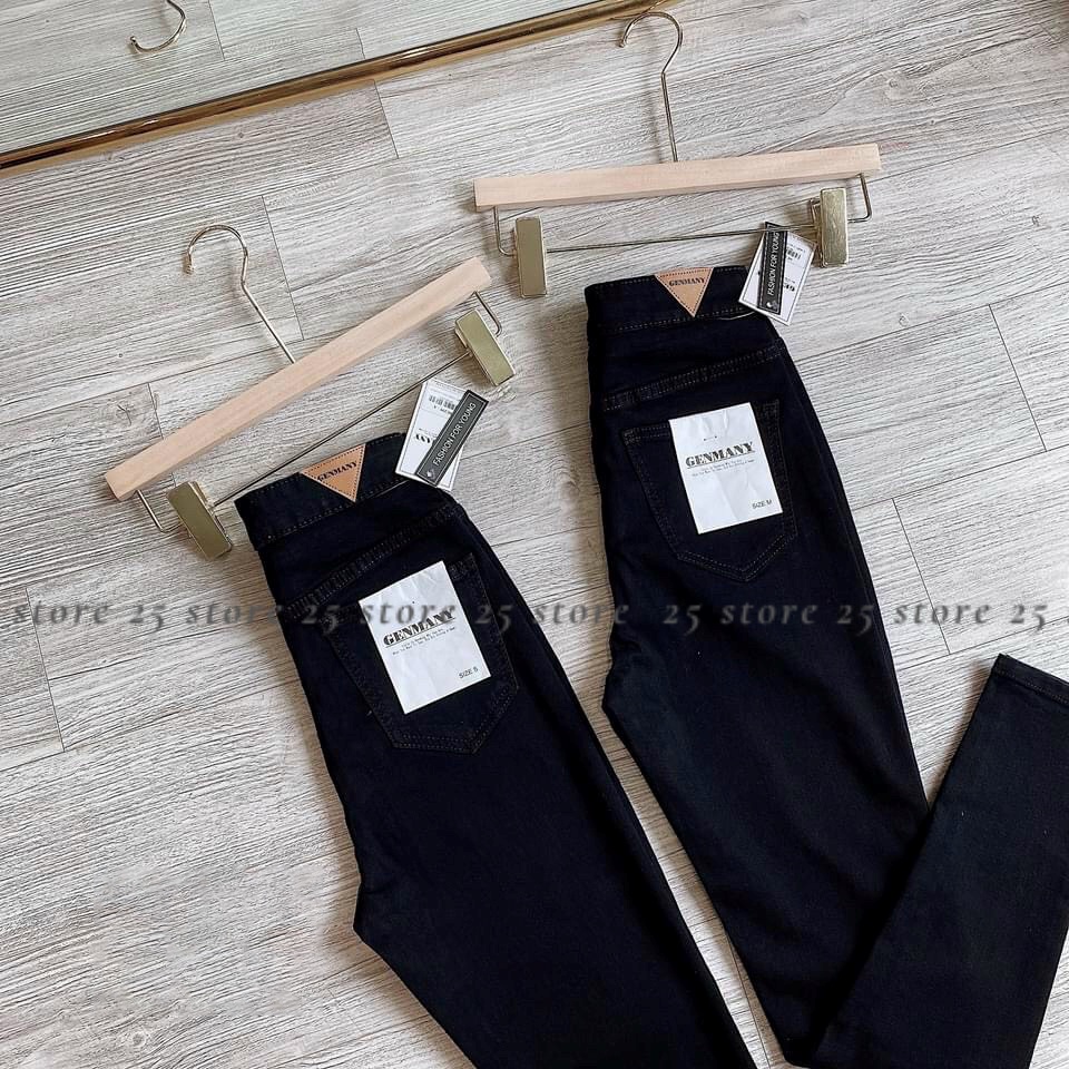 Quần jeans nữ lưng cao trơn ôm body lưng siêu cao màu đen - 25 STORE