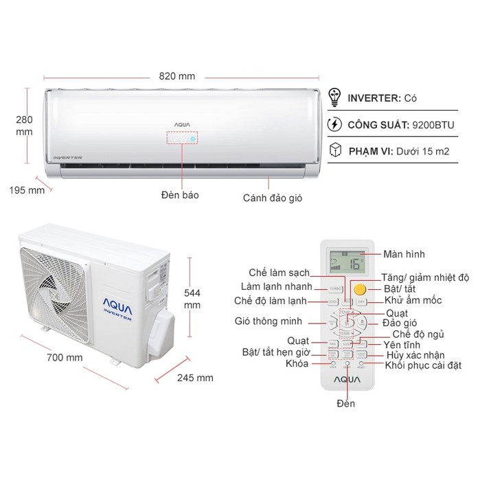 Điều hòa Aqua AQA-KCRV10TH 9000btu 1 chiều inverter R32