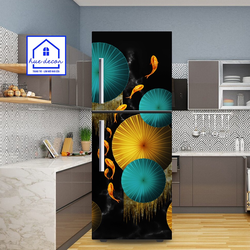 Decal dán tủ lạnh Cửu Ngư Quần Hội hàng xịn giá tốt