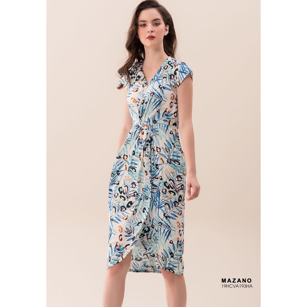 Váy họa tiết xanh giúm eo MAZANO MS 19HCVA193HA