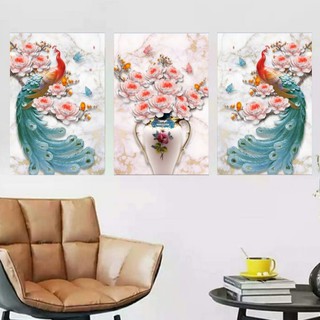 VLK3030053FO - Bộ 3 Tấm Tranh treo tường 2 Công 1 Bình Hoa trang trí phòng khách ngủ bếp ăn cầu thang đẹp nhà cửa