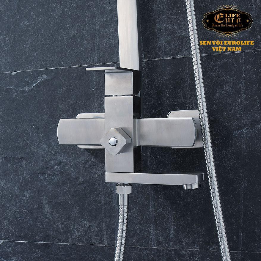 Bộ sen cây vuông nóng lạnh Inox SUS 304 Eurolife EL-S908 (Trắng vàng ) tặng vòi Lavabo Inox SUS 304 EL-122 (trắng vàng)