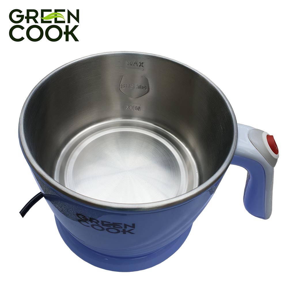 [Mã ELHADEV giảm 4% đơn 300K] Nôi Mini đa năng Green Cook GCEK12D01 600W 1,2L màu xanh có vỉ hấp