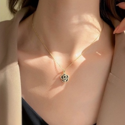 Vòng cổ Thép Titan Nhẹ Thiết Kế Hình Mắt Quỷ Hoa Trà Phong Cách Hàn Quốc Sang Trọng Thời Trang Cho Nữ