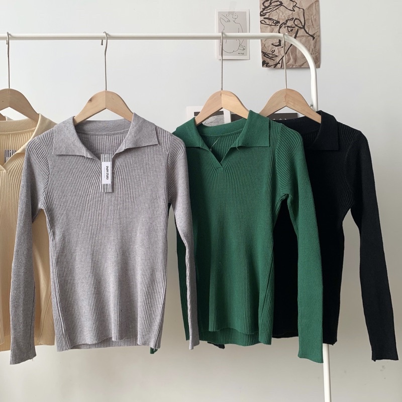 Áo len cổ polo tay dài