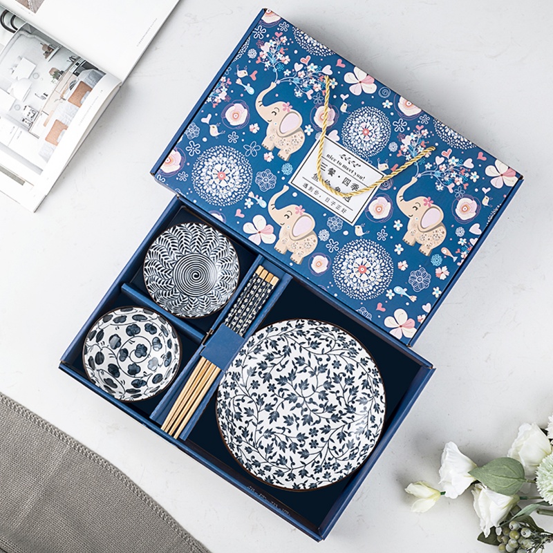 Bộ bát đĩa sứ, set chén dĩa sứ 5 món nhiều họa tiết xinh xắn có hộp đi kèm xinh xắn phù hợp làm quà tặng