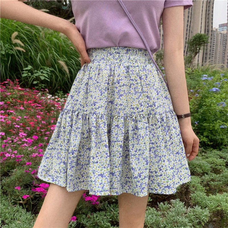 Chân Váy Chữ A Lưng Cao Dáng Ôm In Họa Tiết Hoa Xinh Xắn Thời Trang Phong Cách Hàn Quốc Cho Nữ