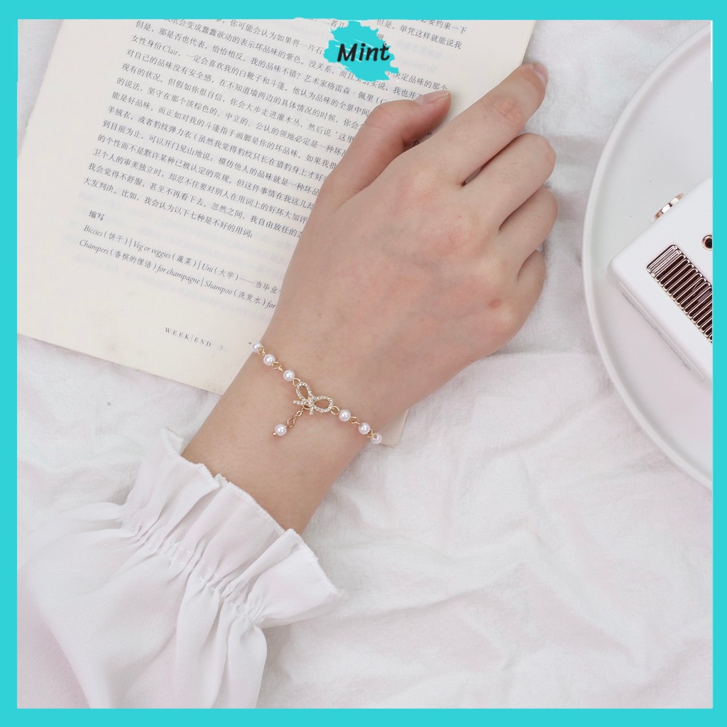 Vòng Tay Ngọc Trai Nhân Tạo ❤️FREESHIP❤️ Lắc Tay Hình Nơ Đính Đá Xinh Đẹp Kiểu Nhẹ Nhàng Thanh Lịch | BigBuy360 - bigbuy360.vn
