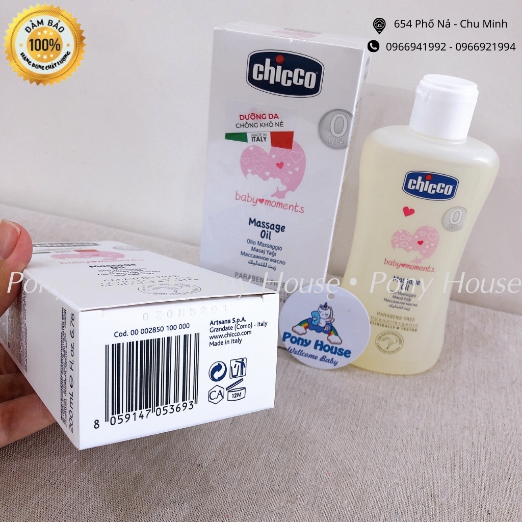 Dầu massage Chicco - Dầu Mát Xa Chiết Xuất Tinh Dầu Cám Gạo, Vitamin E An Toàn Tuyệt Đối Cho Bé Từ Sơ Sinh