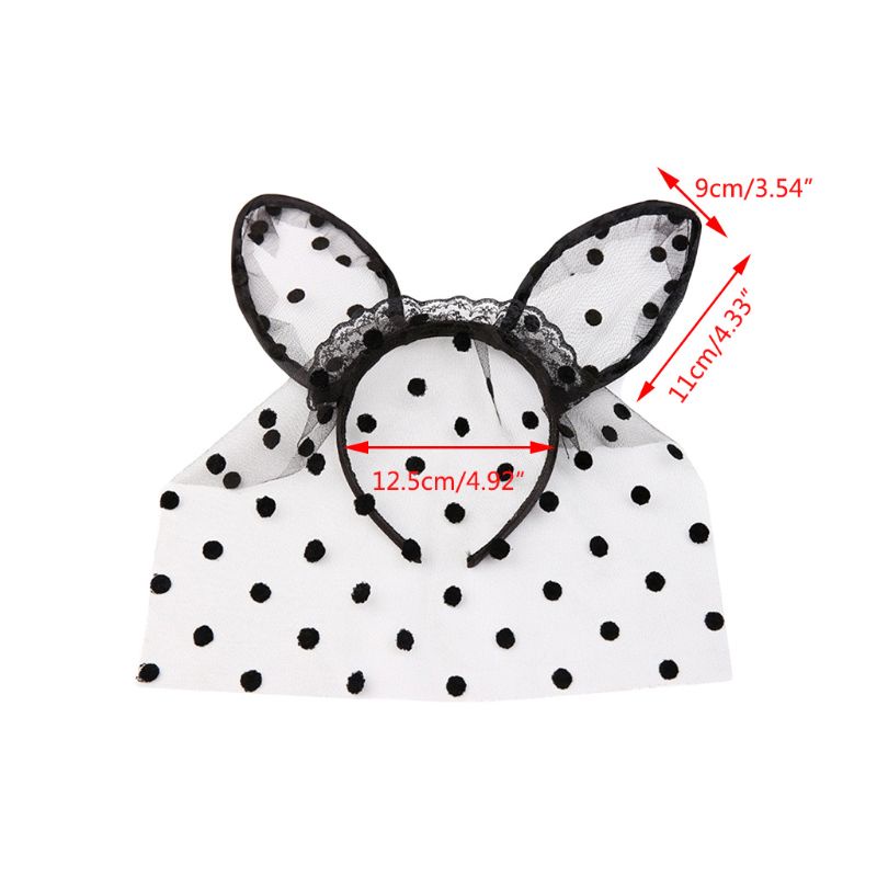 Băng Đô Tai Mèo Họa Tiết Chấm Bi Phối Ren Lưới Hóa Trang Halloween