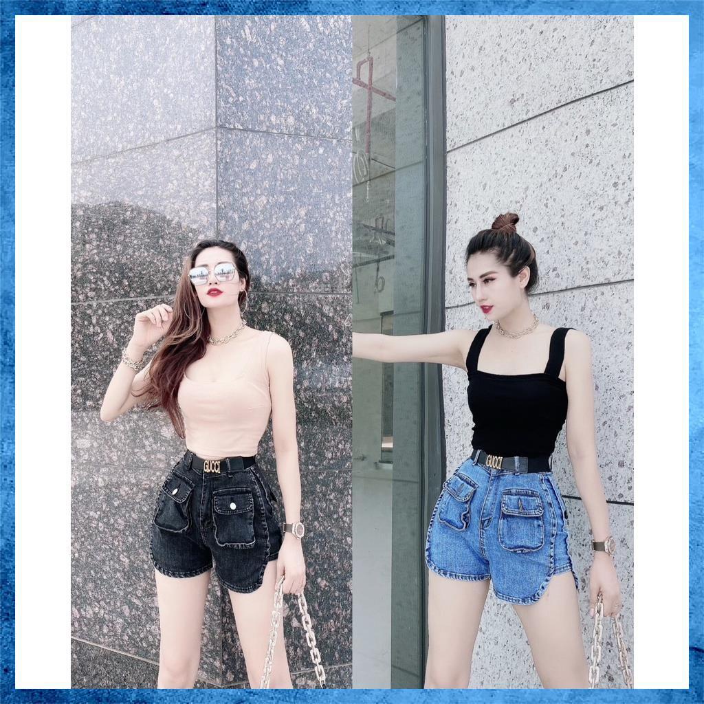 [Mã HUONGZOZO giảm 10K đơn 499K] Quần shorts jeans trơn, quần sooc bò lưng cao túi hộp xẻ sườn. Mã S0115