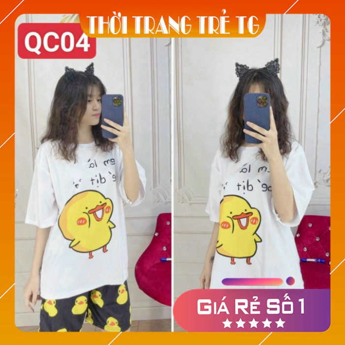 Đồ bộ hoạt hình 💕𝑭𝒓𝒆𝒆𝒔𝒉𝒊𝒑💕 Set đồ nữ QC04 Vịt Vàng Set bộ Quần Đùi + ÁO cartoon 3D Cute Form Rộng Cực Thoáng M