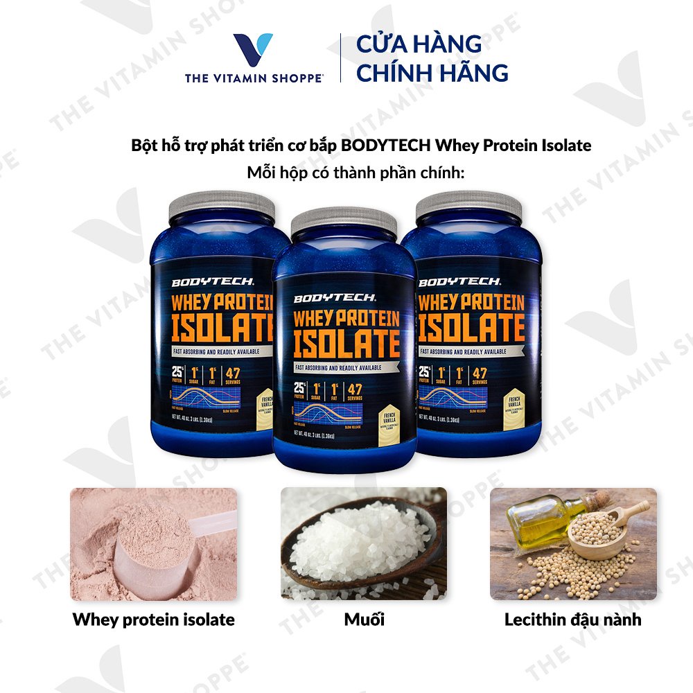 Bột hỗ trợ phát triển cơ bắp BODYTECH Whey Protein Isolate - French Vanilla 680gr