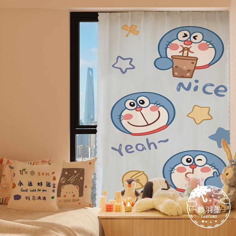 Rèm Vải Dán Tường Tự Dính Họa Tiết Hoạt Hình Doraemon Đơn Giản Trang Trí Nhà Cửa