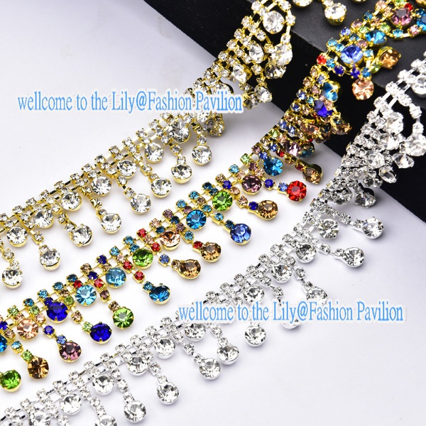 1906374     Dây Xích Tua Rua Đính Đá Pha Lê Màu Vàng / Bạc 1 Kích Thước Dùng Trang Trí Rèm Cửa