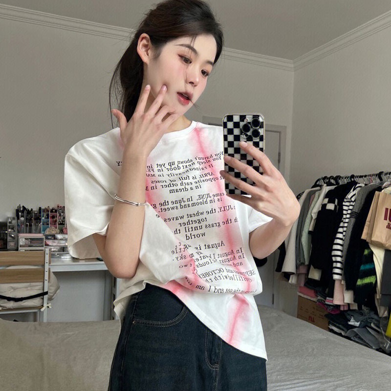 Áo Thun Tay Ngắn Cổ Tròn Form Rộng In Họa Tiết Thời Trang retro Mỹ Cho Nữ